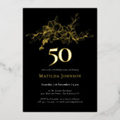 Floral 50th Birthday Gold Folie Uitnodiging (Voorkant)