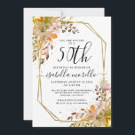 Floral 50th Birthday Gold Invitation Kaart<br><div class="desc">Een grote waterverf zand en roest oranje florale 50e verjaardag uitnodiging met gouden lijst. Solid Sandy tint op de achterkant van de uitnodiging. Een stijlvol en  ontwerp van de waterverf.</div>