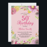 Floral 50th Birthday Invitation for Women Pink Kaart<br><div class="desc">Floral 50th Birthday Invitation for Women. Waterverf Floral,  roze achtergrond. Voor verdere aanpassing,  te klikken gelieve de knoop "van de Aanpassing het"en ons ontwerphulpmiddel te gebruiken om deze sjabloon te wijzigen.</div>