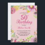 Floral 50th Birthday Invitation for Women Pink Kaart<br><div class="desc">Floral 50th Birthday Invitation for Women. Waterverf Floral,  roze achtergrond. Voor verdere aanpassing,  te klikken gelieve de knoop "van de Aanpassing het"en ons ontwerphulpmiddel te gebruiken om deze sjabloon te wijzigen.</div>