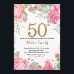 Floral 50th Birthday Invitation Gold Glitter Kaart<br><div class="desc">Floral 50th Birthday Invitation for Women. Waterverf botanische bloem. Gold Glitter. Roze pinda's Floral Flowers. Volwassen verjaardag. Voor verdere aanpassing,  te klikken gelieve de knoop "van de Aanpassing het"en ons ontwerphulpmiddel te gebruiken om deze sjabloon te wijzigen.</div>