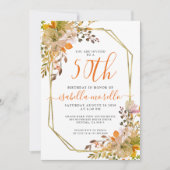 Floral 50th Birthday Invitation Kaart (Voorkant)