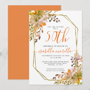 Floral 50th Birthday Invitation Kaart