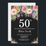 Floral 50th Birthday Invitation Kaart<br><div class="desc">Floral 50th Birthday Invitation for Women. Waterverf Floral Flower. Achtergrond zwart karton. Roze,  geel,  Oranje,  Paars ventilator. Volwassen verjaardag. Voor verdere aanpassing,  te klikken gelieve de knoop "van de Aanpassing het"en ons ontwerphulpmiddel te gebruiken om deze sjabloon te wijzigen.</div>
