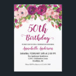 Floral 50th Birthday Paars Pink Waterverf Modern Kaart<br><div class="desc">Chic Floral Paars Pink Waterverf 50th Birthday Uitnodiging Het ontwerp is voorzien van waterverf magenta paarse,  wazige roze en oranje bloemen.</div>
