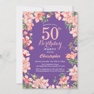 Floral 50th Birthday Pink Flowers Paars Violet Kaart