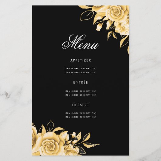 Floral 50th Birthday Program Gold & Black met Menu (Achterkant)