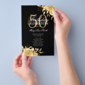 Floral 50th Birthday Program Gold & Black met Menu (Hand)