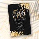 Floral 50th Birthday Program Gold & Black met Menu<br><div class="desc">Elegant 'Birthday Party Program' met Floral Arrangement in Gold met aangepaste tekst.</div>