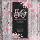 Floral 50th Birthday Program Roos Gold Black Menu Kaart<br><div class="desc">Elegant 'Birthday Party Program' met Floral Arrangement in Roos Gold met aangepaste tekst.</div>