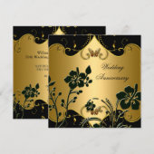 Floral 50th Wedding Jubileum Gold Black Kaart (Voorkant / Achterkant)
