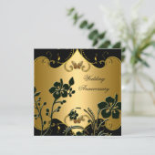Floral 50th Wedding Jubileum Gold Black Kaart (Staand voorkant)