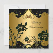 Floral 50th Wedding Jubileum Gold Black Kaart (Voorkant)