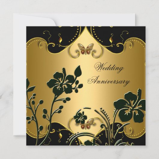 Floral 50th Wedding Jubileum Gold Black Kaart (Voorkant)