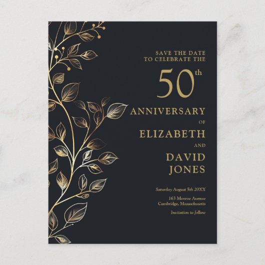 Floral 50th Wedding Jubileum Opslaan De Datum Briefkaart (Voorkant)