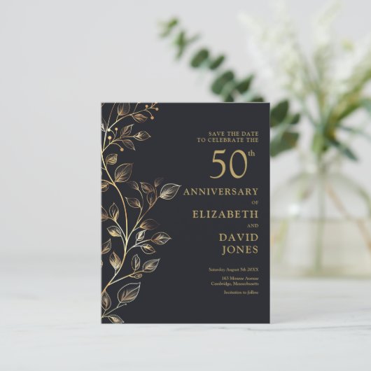 Floral 50th Wedding Jubileum Opslaan De Datum Briefkaart (Staand voorkant)