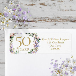 Floral 50th Wedding Jubileum Retouradres Etiket