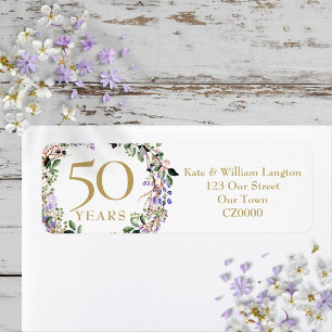 Floral 50th Wedding Jubileum Retouradres Etiket