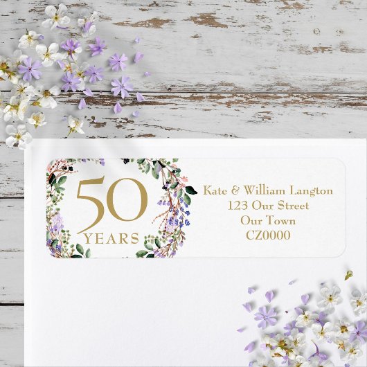 Floral 50th Wedding Jubileum Retouradres Etiket