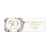 Floral 50th Wedding Jubileum Retouradres Etiket (Voorkant)