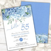 Floral 55th Birthday Blue Hydrangeas Waterverf Kaart