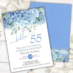 Floral 55th Birthday Blue Hydrangeas Waterverf Kaart