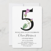 Floral 5th Birthday met Aangepaste fotouitnodiging Kaart (Voorkant)