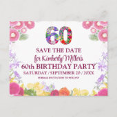 Floral 60e verjaardag - Elegant 60 Save the Date Briefkaart (Voorkant)