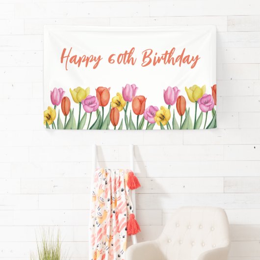 Floral 60e verjaardag pastel spandoek (Insitu)