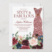 Floral 60e verjaardag van de Rode Dress-Waterverf Kaart (Voorkant)