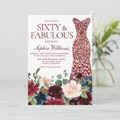 Floral 60e verjaardag van de Rode Dress-Waterverf Kaart (Staand voorkant)