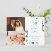 Floral 60ste bruiloft Jubileum Toen & Nu 2 Foto Kaart (Staand voorkant)