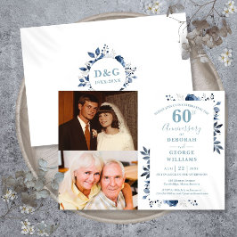 Floral 60ste bruiloft Jubileum Toen & Nu 2 Foto Kaart