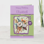 Floral 60ste verjaardag aangepaste naam paarse kaart (Voorkant)