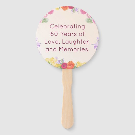 Floral 60ste verjaardagsfeest begunstigt 60 aangep handwaaier (Achterkant)