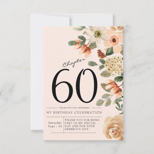 Floral 60th Birthday Bedankkaart (Voorkant)