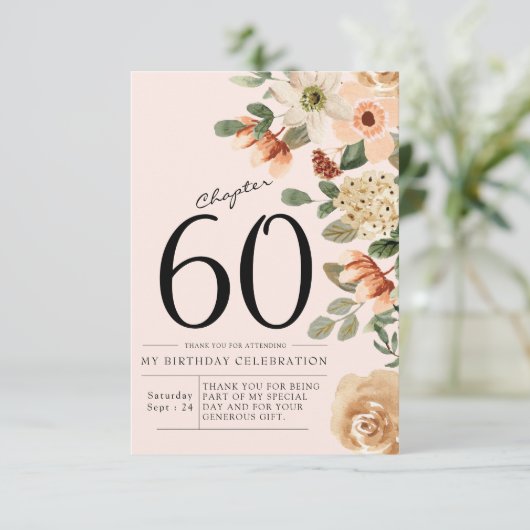 Floral 60th Birthday Bedankkaart (Staand voorkant)