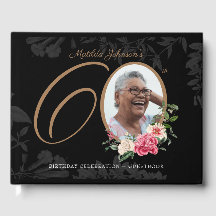 Floral 60th Birthday Black Gold Elegant foto
