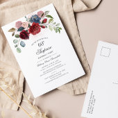 Floral 60th Birthday Burgundy Surprise Party Uitnodiging Briefkaart