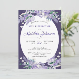 Floral 60th Birthday Dark Paars Wisteria Elegant Kaart