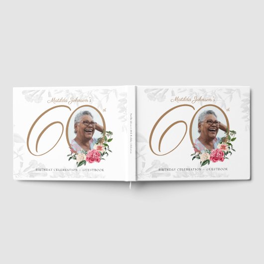 Floral 60th Birthday Elegant Calligraphy Custom Gastenboek (Volledig)