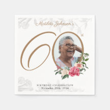 Floral 60th Birthday Elegant Foliage Custom Photo