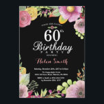 Floral 60th Birthday Invitation for Women Kaart<br><div class="desc">Floral 60th Birthday Invitation for Women. Waterverf Floral,  roze,  zwarte achtergrond. 13e 16e 18e 21e 30e 40e 50e 70e 80e 90e 100e. Elke leeftijd. Voor verdere aanpassing,  te klikken gelieve de knoop "van de Aanpassing het"en ons ontwerphulpmiddel te gebruiken om deze sjabloon te wijzigen.</div>