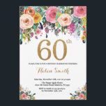 Floral 60th Birthday Invitation Gold Glitter Kaart<br><div class="desc">Floral 60th Birthday Invitation for Women. Waterverf bloem. Gold Glitter. Roze,  geel,  Oranje,  Paars ventilator. Volwassen verjaardag. Voor verdere aanpassing,  te klikken gelieve de knoop "van de Aanpassing het"en ons ontwerphulpmiddel te gebruiken om deze sjabloon te wijzigen.</div>