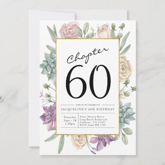 Floral 60th Birthday Invitation Kaart (Voorkant)