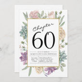 Floral 60th Birthday Invitation Kaart (Voorkant / Achterkant)