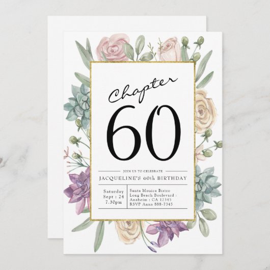 Floral 60th Birthday Invitation Kaart (Voorkant / Achterkant)
