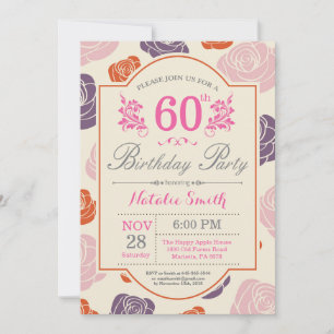 Floral 60th Birthday Invitation roze Roses Kaart