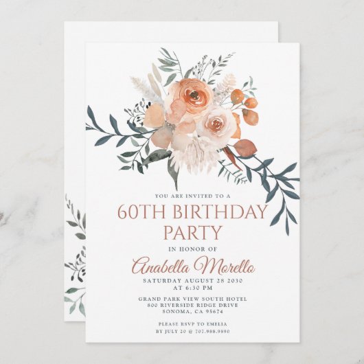 Floral 60th Birthday Kaart (Voorkant / Achterkant)