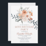Floral 60th Birthday Kaart<br><div class="desc">Een elegante roze waterverf blauw met groen bloemen in zachte pastels en gekleurde typografie met de naam in manuscripttype.  oorige bloem 60ste verjaardag.</div>